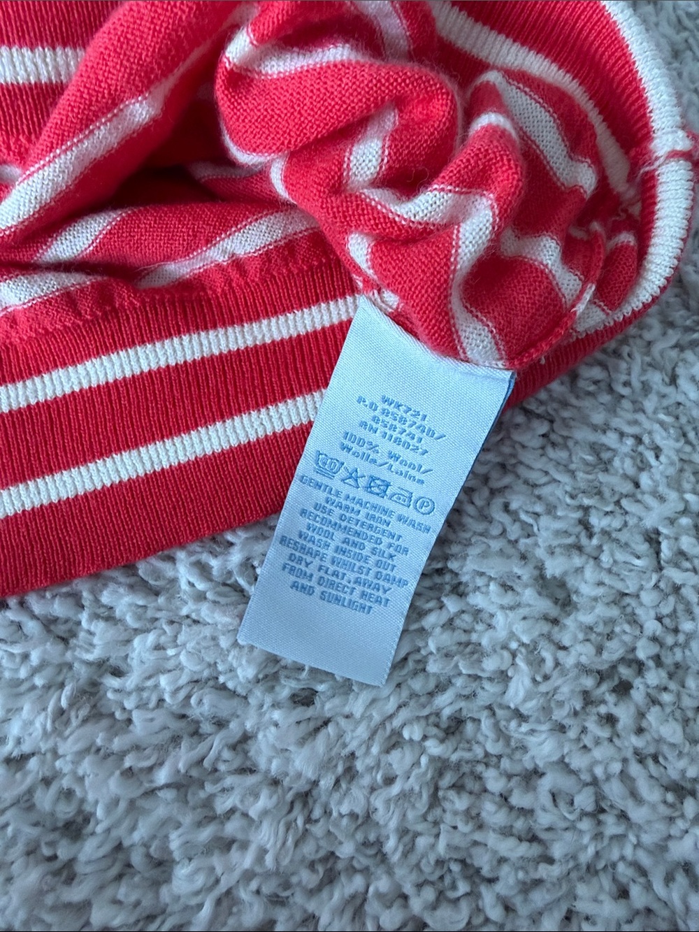 Boden Red and Cream Striped Button-Front Crew Sweater - Picture 3 of 4